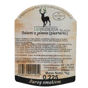 Salami z jelenia 120 g plasterki Las Huberta